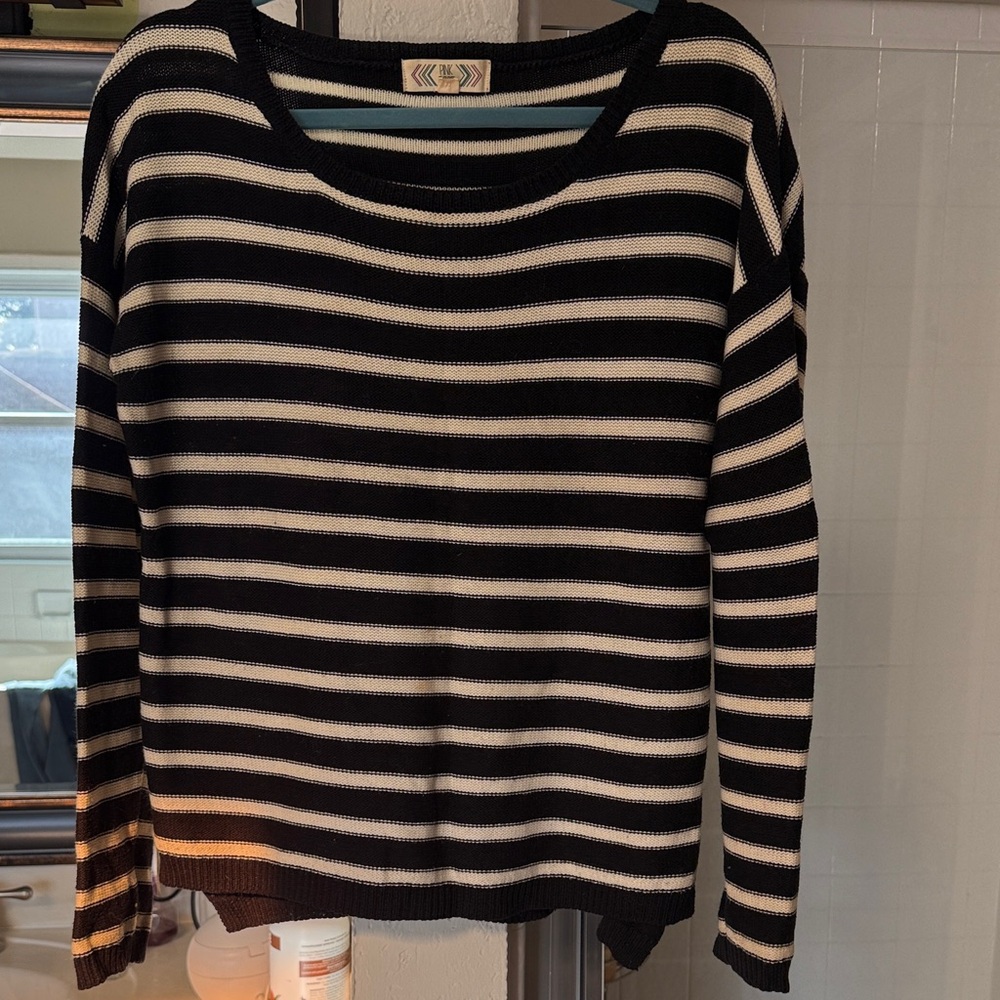 Pink Rose Black and Cream Striped Sweater